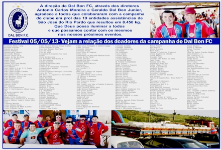 <a href="home/noticia/11297">Equipe do Dal Bon FC faz agradecimento especial aos seus colaboradores  no Jornal Gazeta do Rio Pardo</a>
